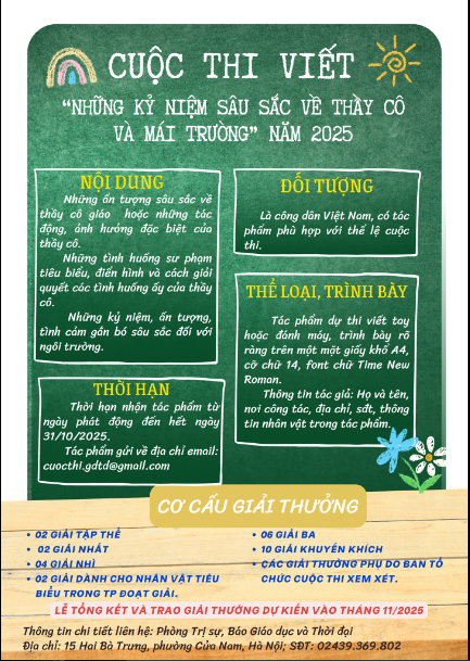 Ngày 25/9/2025, Trường THCS Vân Nội phát động cuộc thi viêt: "Những kỷ niệm sâu sắc về thầy cô và mái trường" năm 2025"